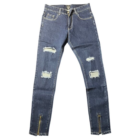 Men’s Distressed Skinny Jeans with Ankle Zippers - Picture 1 of 2